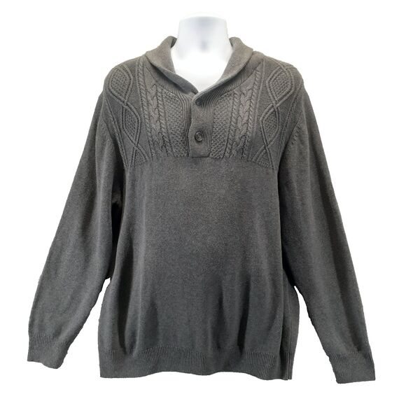 Southern Pines Sweater Mens XL Cable Knit Gray Collared Cotton Modern Preppy - Picture 1 of 10